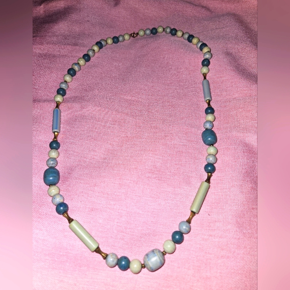 Vintage Blue Beaded Long Necklace